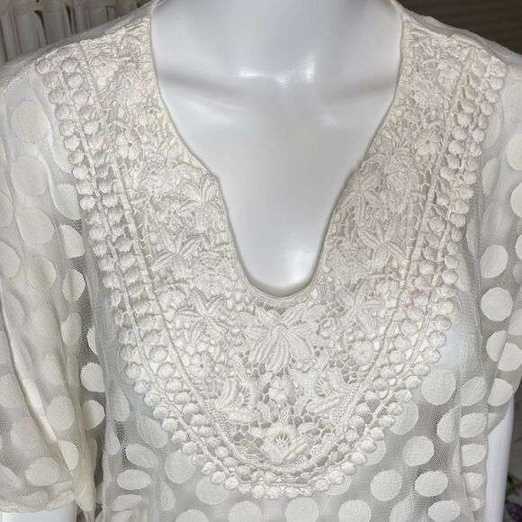Alfani Off White Sheer Embroidered Neckline Pullover Blouse Top Size PM - Picture 4 of 12